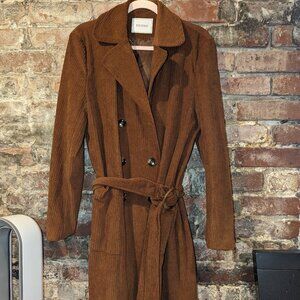 Rihoas - Brown Collared Double-breasted Corduroy Coat